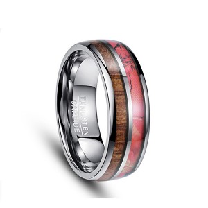 Customized Double-Slotted Wood Grain Men’s Tungsten Ring