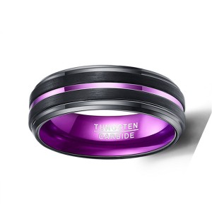 Plating Purple Middle Purple Slotted Line Black Tungsten Ring for Men