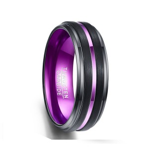 Plating Purple Middle Purple Slotted Line Black Tungsten Ring for Men