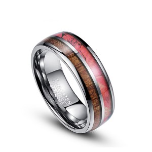 Customized Double-Slotted Wood Grain Men’s Tungsten Ring