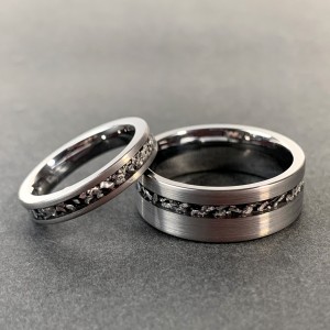 Popular Matt Black Tungsten Ring With Crushed Meteorite Inlay
