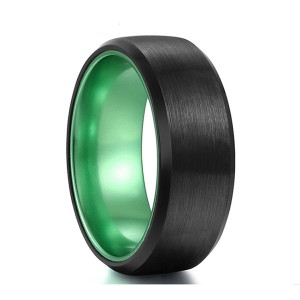 Green Plated with Beveled Edge Brushed Black Tungsten Steel Rings