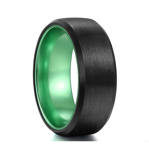 Excellent quality Turkish Wedding Rings - Green Plated with Beveled Edge Brushed Black Tungsten Steel Rings – Ouyuan