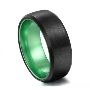Green Plated with Beveled Edge Brushed Black Tungsten Steel Rings