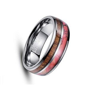 Customized Double-Slotted Wood Grain Men’s Tungsten Ring