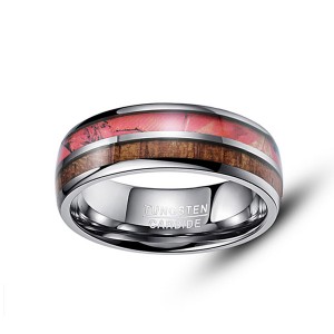 Customized Double-Slotted Wood Grain Men’s Tungsten Ring