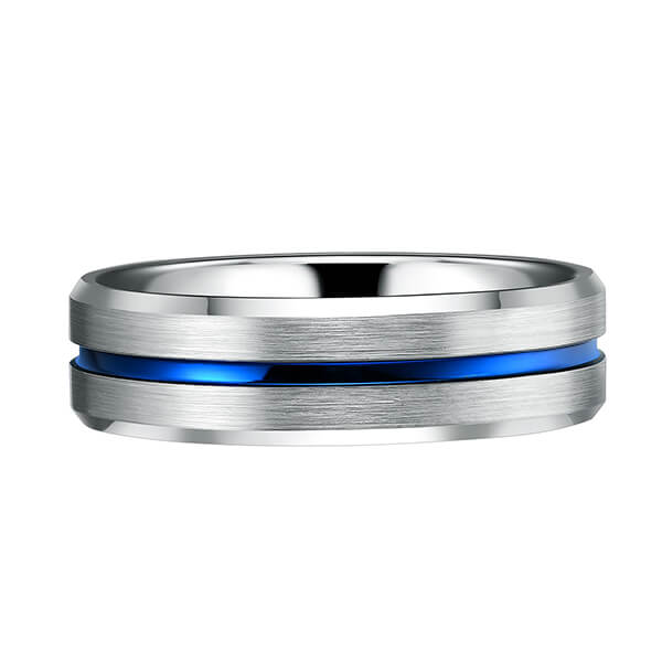 China Supplier Black And Blue Tungsten Ring - Blue Groove 8mm High Polish Tungsten Carbide Wedding Band Engagement Ring For Men Comfort Fit – Ouyuan detail pictures