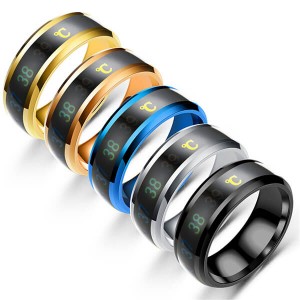 8mm Mens Rings Stainless Steel Temperature Monitor Ring Jewelry Colorful Digital Ring