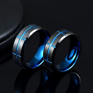 Single New Design Black & Blue Plated Genuine Tungsten Carbide Rings
