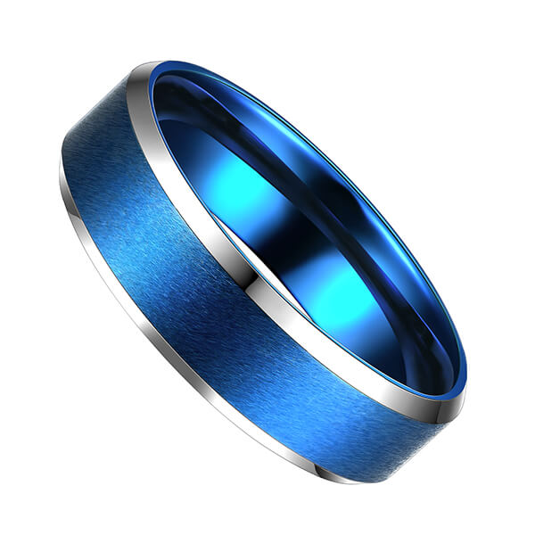 High Quality for Tungsten Ring Degloving - Blue Interior With Silver Beveled Edge Brushed Polished Tungsten Carbide Wedding Band Ring For Men – Ouyuan detail pictures