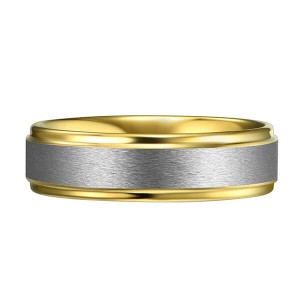 6mm Silver and 18k Gold Single Bands Matte Polished Finish Brushed Beveled Edges Comfort Fit