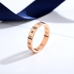 Fashion Jewelry Rose Gold Plated Titanium Dainty initial CZ Roman Numeral Ring For Women Girls