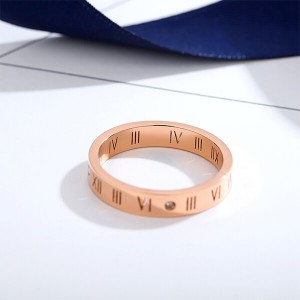 Fashion Jewelry Rose Gold Plated Titanium Dainty initial CZ Roman Numeral Ring For Women Girls