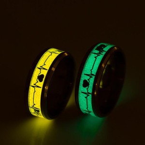 Fashion Dark Luminous Ring Tungsten Steel Ring Promise Heartbeat Ring Glowing Jewelry