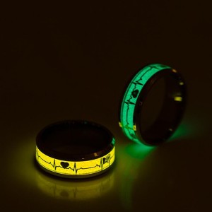 Fashion Dark Luminous Ring Tungsten Steel Ring Promise Heartbeat Ring Glowing Jewelry