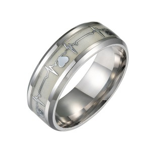 Fashion Dark Luminous Ring Tungsten Steel Ring Promise Heartbeat Ring Glowing Jewelry