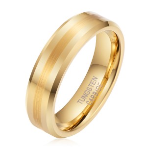 8mm Men Gold Brushed Finished Tungsten Ring For Unisex
