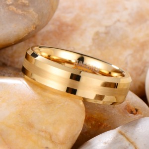 8mm Men Gold Brushed Finished Tungsten Ring For Unisex