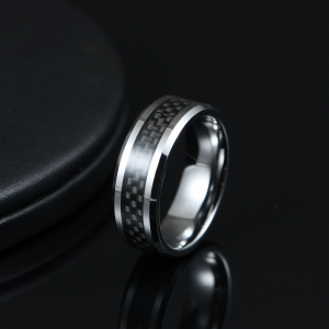 Classic Blue Carbon Fiber Men Rings 100% Tungsten Carbide Black Ring