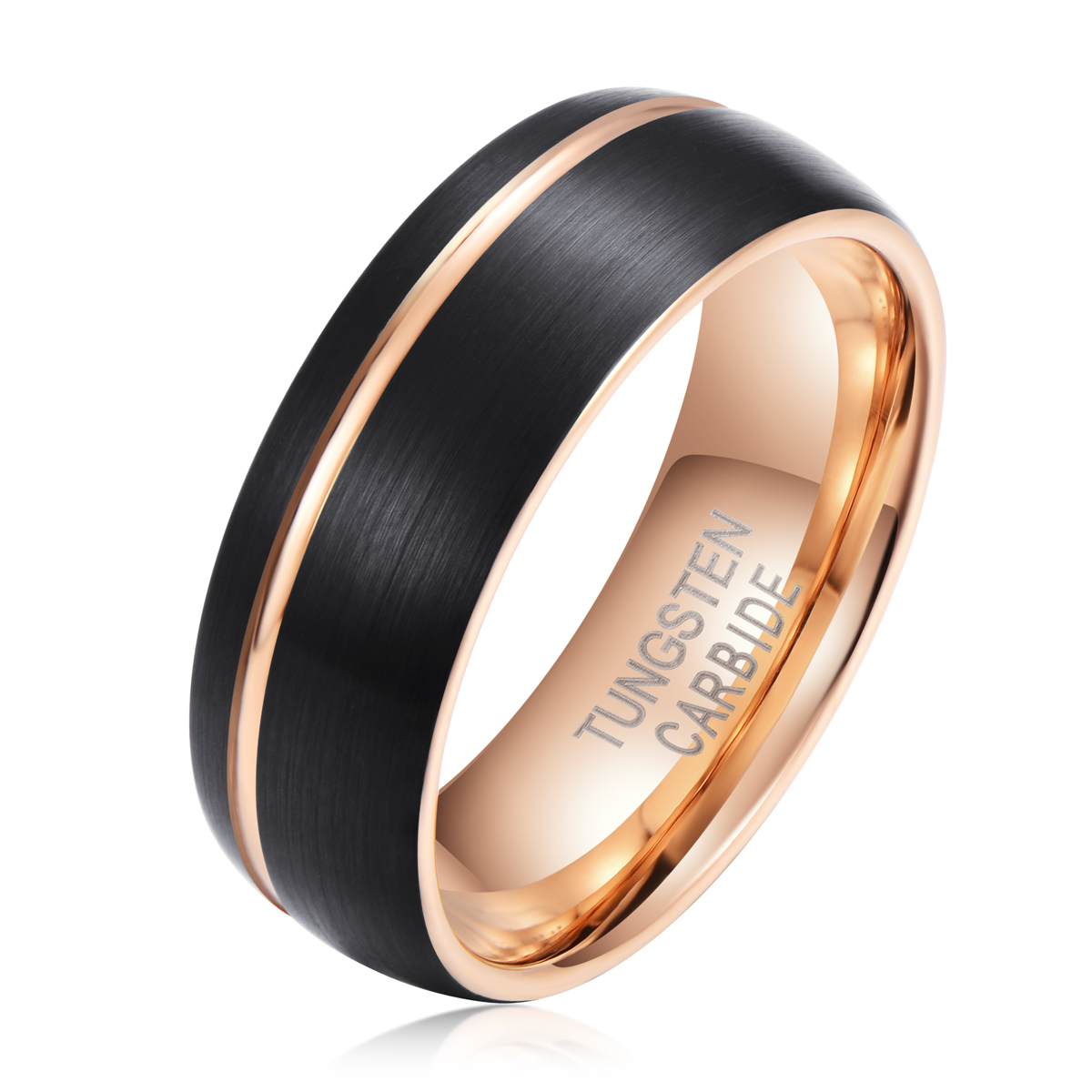 Wholesale Custom Grooved Brushed Black Man Ring Jewelry Rose Gold Tungsten Ring Tungsten Wedding Band Featured Image
