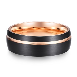 Wholesale Custom Grooved Brushed Black Man Ring Jewelry Rose Gold Tungsten Ring Tungsten Wedding Band