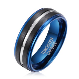 Luxury Blue black plated tungsten carbide rings with groove men rings Jewelry rings