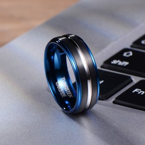 Luxury Blue black plated tungsten carbide rings with groove men rings Jewelry rings