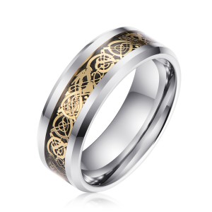 China Tungsten ring supplier rings for men Dragon plated inlay silver plated men jewelry