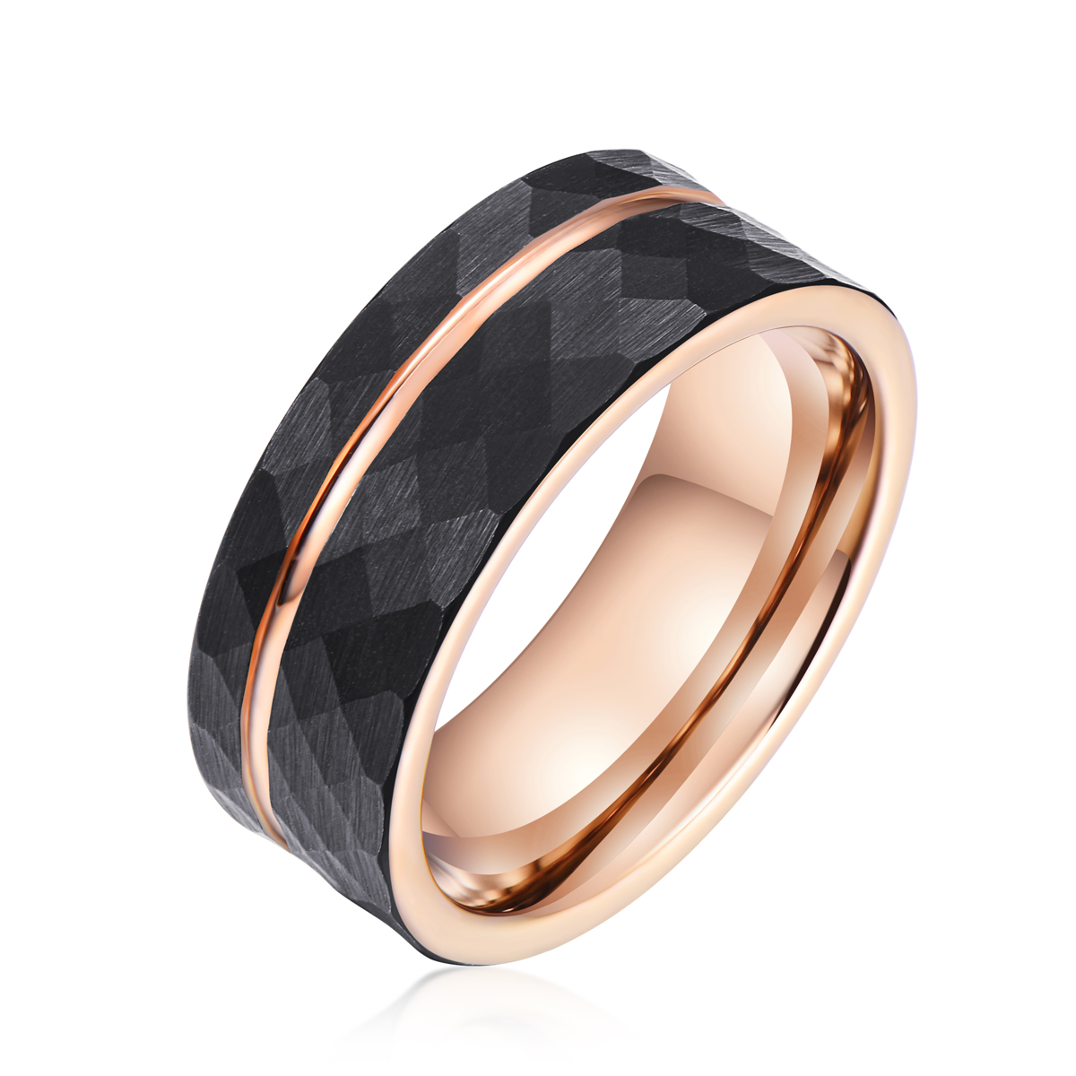 8mm Tungsten Carbide Ring Domed Rose Gold Plated Black Brushed Groove Men Women Wedding Band Fashion Jewelry Rings Featured Image