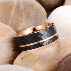 8mm Tungsten Carbide Ring Domed Rose Gold Plated Black Brushed Groove Men Women Wedding Band Fashion Jewelry Rings