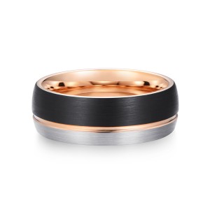 8mm Men Black Brushed Finished Tungsten Ring with Rose Gold Groove Unisex