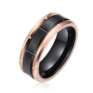 China factory rings Black Silver Groove Three In One Black Tungsten Fine Jewelry For Men Ring