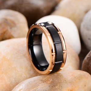 China factory rings Black Silver Groove Three In One Black Tungsten Fine Jewelry For Men Ring