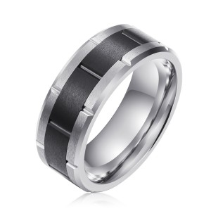 Black Silver Groove Three In One Black Tungsten Fine Jewelry For Men Ring