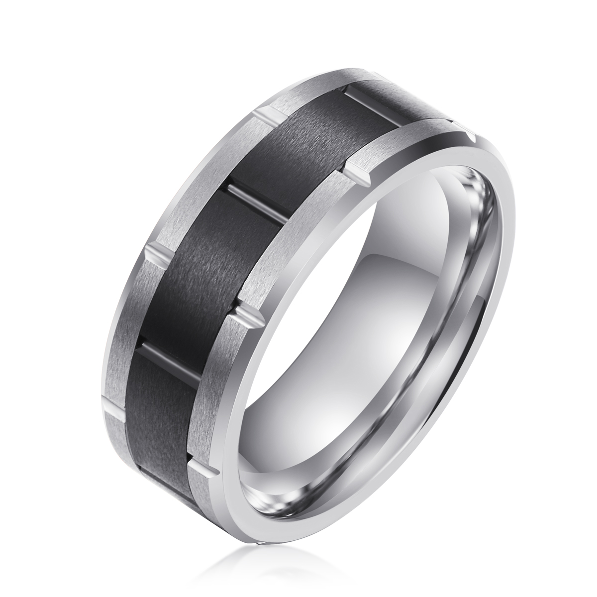 China Cheap price Synthetic Opal Ring - Black Silver Groove Three In One Black Tungsten Fine Jewelry For Men Ring – Ouyuan