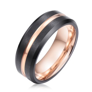 8mm Black Tungsten Ring with Rose Gold Groove For Men