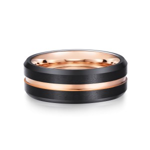 8mm Black Tungsten Ring with Rose Gold Groove For Men