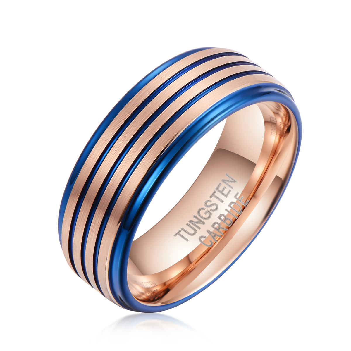China blue Tungsten Carbide Ring Bevel Blue Rose Gold Groove Wedding Bands Fashion Jewelry Rings For Men Women Featured Image