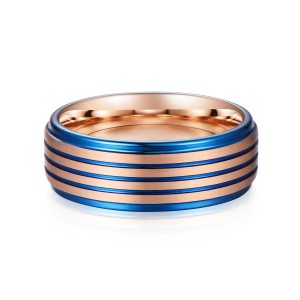 China blue Tungsten Carbide Ring Bevel Blue Rose Gold Groove Wedding Bands Fashion Jewelry Rings For Men Women