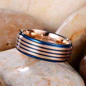 China blue Tungsten Carbide Ring Bevel Blue Rose Gold Groove Wedding Bands Fashion Jewelry Rings For Men Women