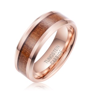 China custom tungsten ring Luxury fashion men tungsten carbide wood ring inlay koa wood men rings
