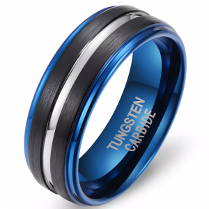 Manufacture Comfort Fit Jewelry Black Blue Tungsten Carbide Ring 8mm Men Wedding Band