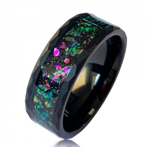 Ouyuan Jewelry Crushed Opal Hammer Black Tungsten Ring