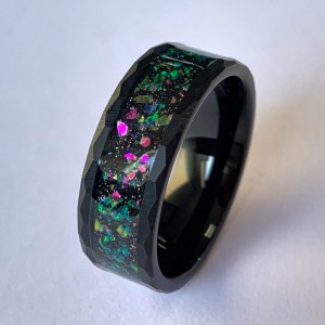 Ouyuan Jewelry Crushed Opal Hammer Black Tungsten Ring