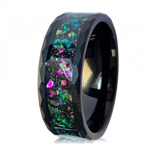 Ouyuan Jewelry Crushed Opal Hammer Black Tungsten Ring