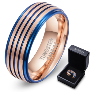 Personality 8mm Blue tungsten ring rose gold best tungsten ring