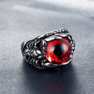 2022 Vintage Crystal Glass Stone Evil Eyeball Steampunk Spikes Style Retro Men Simple Stainless Steel Turkish Tiger Eye Ring