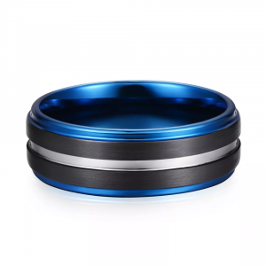 Manufacture Comfort Fit Jewelry Black Blue Tungsten Carbide Ring 8mm Men Wedding Band