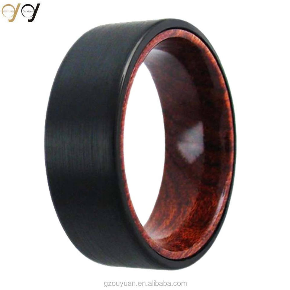 Width Customized Wood Inlay Sand Blast Hammer Tungsten Ring for Men Featured Image