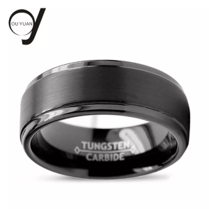 Jewelry Best Selling 8mm black tungsten ring men rings with Step Edge Center Brushed